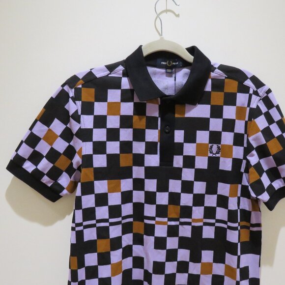 FRED PERRY Chequerboard Ultra Violet Polo Shirt Mod Preppy - Men's Size S NWT - Picture 3 of 15